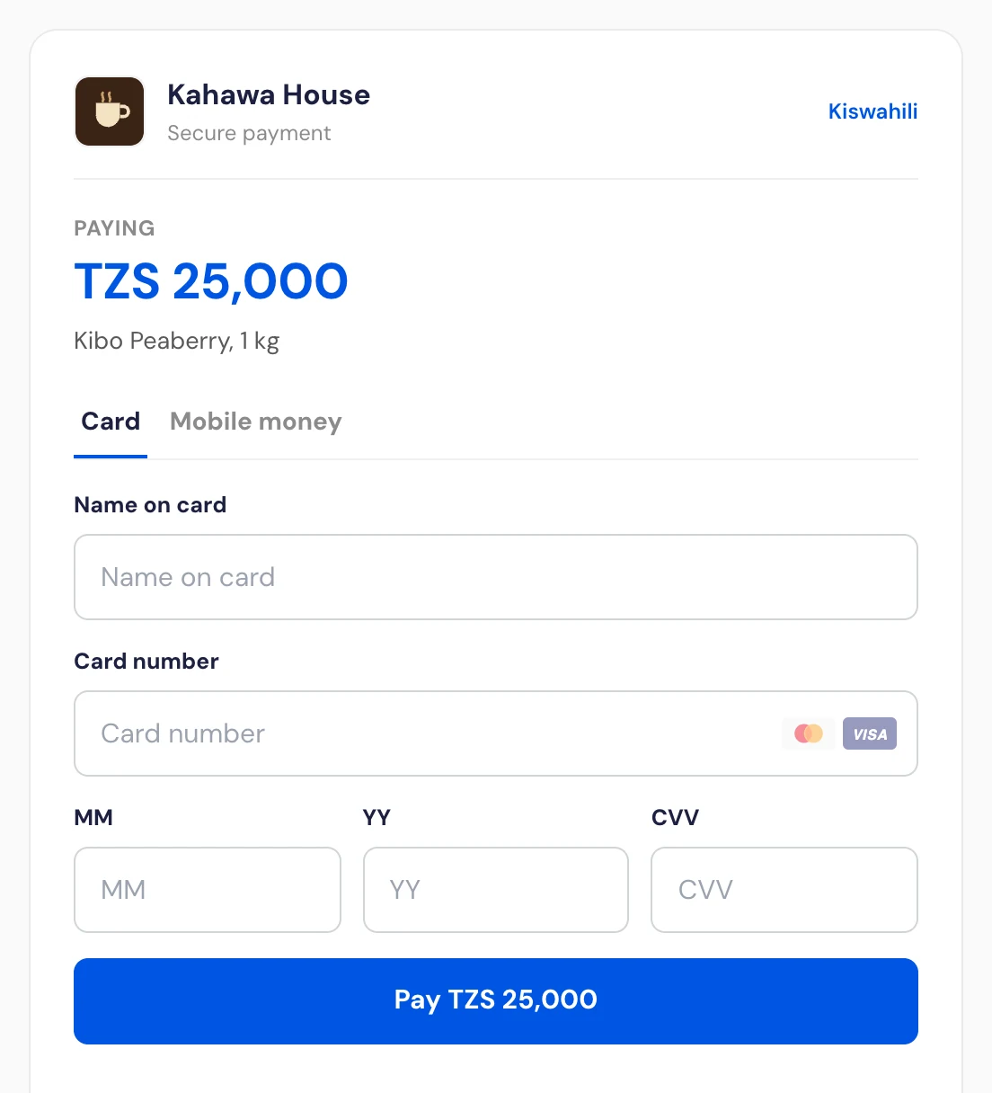Checkout with a blue brand colour